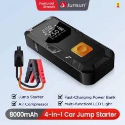 Car Jump Starter with 8000mAh Power Bank and Air Compressor for Vehicle Battery Emergencies