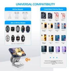 Alternative view of 3 in 1 Magnetic Wireless Charger 15W Fast Charging for iPhone, Apple Watch, and AirPods