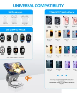 Alternative view of Qi2/Qi1 3 in 1 15W Magnetic Wireless Charger for Iphone 17 16 15 Fast Charging Folding for Apple Watch Airpods Wireless Charger