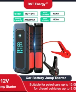 Portable Car Jump Starter 3000A Peak 2000A 1600A 1000A 12V with PD140W USB Lights - Powerful Battery Pack for Vehicle Starting