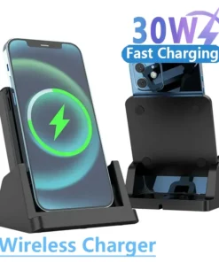 30W Wireless Charger Pad Stand Desktop Ultra-thin Mobile Phone For iPhone 15 14 13 12 Samsung Xiaomi Fast Charging Dock Station