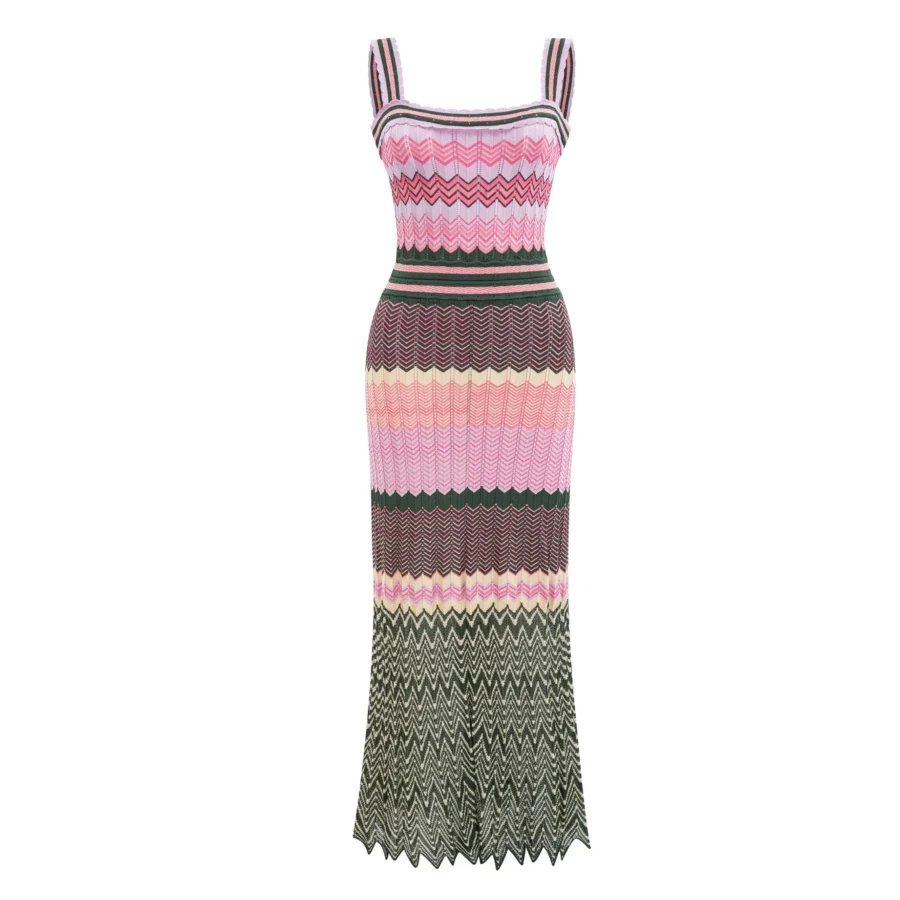Luxury Knitted Maxi Dress for Women - High Elasticity, Sleeveless, Zigzag Design - Image 7