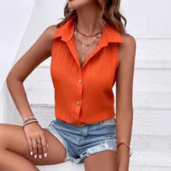 Alternative view of Sleeveless Blouse with Back for Women, Elegant Summer Top for Work and Casual Wear