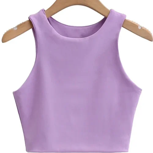 Alternative view of 2023 Summer Fashion Women Sexy Slim Tops O-neck Sleeveless Double Nylon Ladies Good Quality Tank Tops 6 Colors