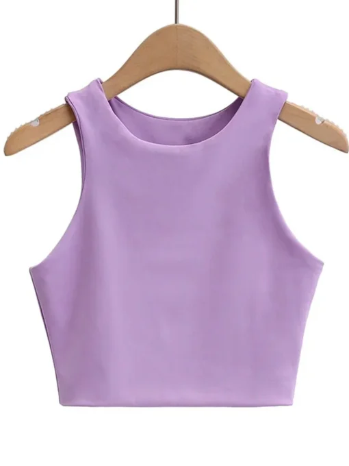 Summer Fashion Women's Slim O-neck Sleeveless Double Nylon Tank Tops in 6 Colors - Image 2