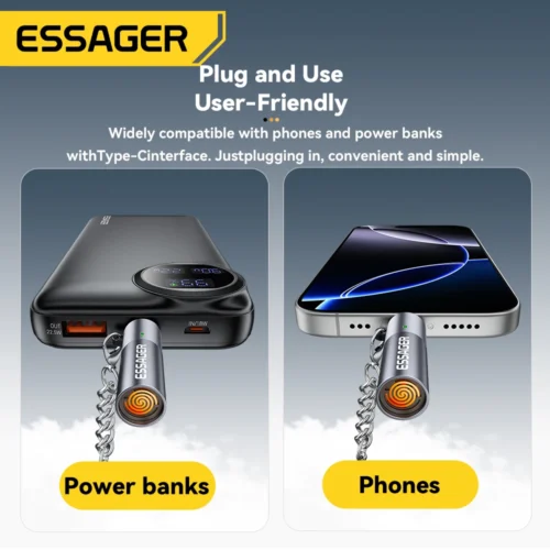 Alternative view of Essager Type-C Mini Lighter Tungsten Wire No Flame Safe Energy-Saving Can Be Carried OnThe Plane OTG-Compatible USB-C Lighter