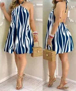 Alternative view of Tropical Print Backless Halter Neck Dress for Women