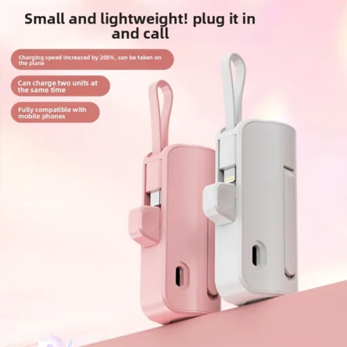 Mini Portable Charger with Built-in Cable and Stand for Android and iPhone