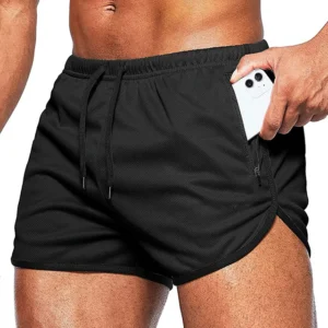Men's Training Shorts for Beach and Gym Exercise with Jogging and Basketball Features - black, M(50-60kg)