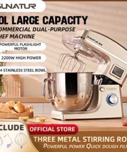 SUNATUR 10L 2200W Stand Mixer - Automatic Dough Kneader and Blender