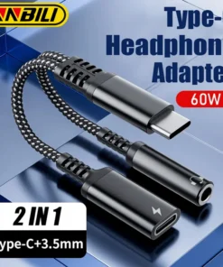 NNBILI 2in1 1in1 USB Type C to 3.5mm Headphone Audio Aux jack Adapter PD 60W Fast Charging Cable for iPhone 15 Samsung Xiaomi
