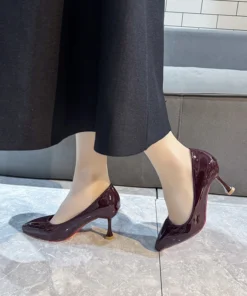 Alternative view of Fashionable High Heel Single Shoes Women Spring New Red Pointed Toe Thin Heel Breathable Slip-On Comfortable All-Match Shoes