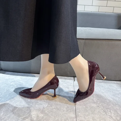 Alternative view of Fashionable High Heel Single Shoes Women Spring New Red Pointed Toe Thin Heel Breathable Slip-On Comfortable All-Match Shoes