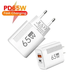65W GaN USB Fast Charger with QC 3.0 and Type-C PD for iPhone, Xiaomi, Samsung