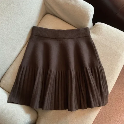 Korean Pleated Mini Skirt - Knitted Fabric, Elastic Waist, Casual Style for Women - Image 6