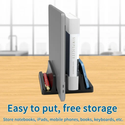 Vertical Laptop Stand with 3-Slot Design for MacBooks, Tablets, and Phones - Image 5