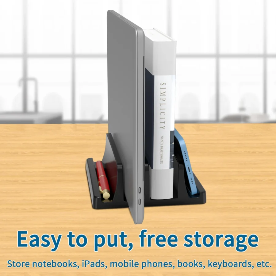 Vertical Laptop Stand - 3-Slot Desk Holder and Docking Station for MacBooks, Tablets, and Phones - Image 5