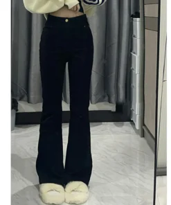 Alternative view of Korean Black High-Waist Flare Jeans for Women - Vintage Y2K Denim Pants