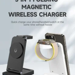 3 in 1 Foldable Magnetic Wireless Charger Stand with Phone and Watch Dock for iPhone 15 14 13 12 Pro Max