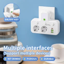 Alternative view of EU Plug Multitap Power Strip with 4 Sockets, 2 USB and 1 Type-C Ports for Home and Office Use