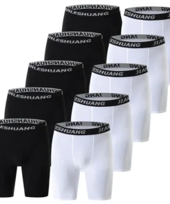 1/5 Pcs Men's Plus Size Black And White Long Sports Underwear Running Fitness Basketball Football Elastic Waist Shorts Teenagers