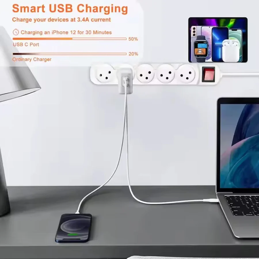 Melery Power Strip Israel Plug Outlets 3/4/5 Way AC Electric Sockets 16A Wire 1m Extension Cord Wall Mounted for Home Office - Image 3