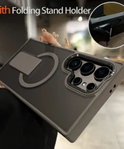 Luxury Magnetic Wireless Charge For Magsafe Case For Samsung Galaxy S25 S23 Ultra S24 Plus FE Folding Stand Holder Matte Cover