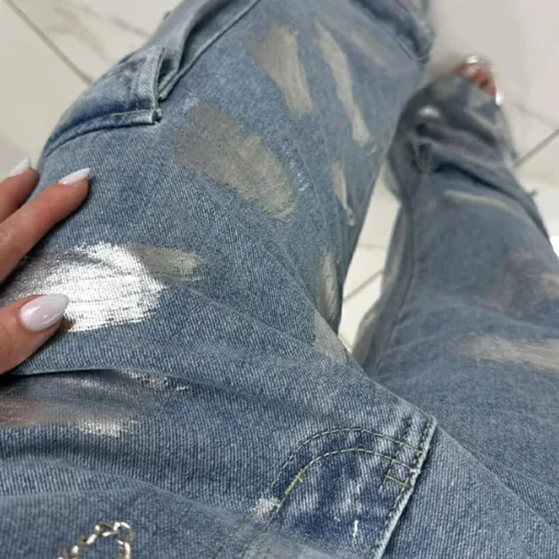 Vintage Denim Wide-Leg Baggy Jeans for Women with Autumn High Street Print - Image 6