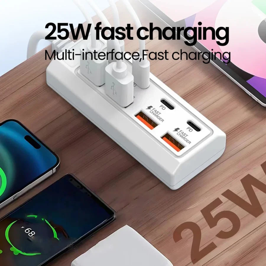 8 in 1 USB Charging Station 25W PD Type C Power Strip Multi Port Desktop HUB Phone Adapter For iPhone 16 Samsung Xiaomi Huawei - Image 5