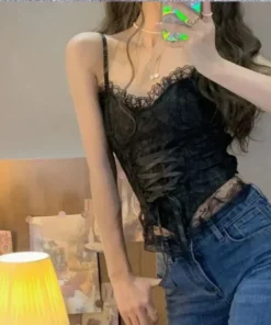 Alternative view of New Y2k Clothes Sexy Crop Tops Women Corset Lace Bandage T-shirt Camisole Woman Sling Tank Top Fashion Sleeveless Waistcoat Gift