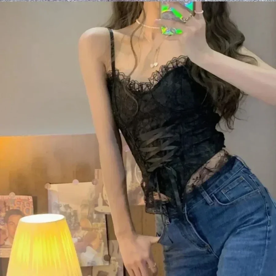 New Y2k Clothes Sexy Crop Tops Women Corset Lace Bandage T-shirt Camisole Woman Sling Tank Top Fashion Sleeveless Waistcoat Gift - Image 2