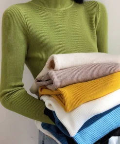 Autumn Winter Mock Neck Women Sweater Vintage Basic Solid Knitted Tops Casual Slim Pullover Korean Sweaters Simple Chic Jumpers