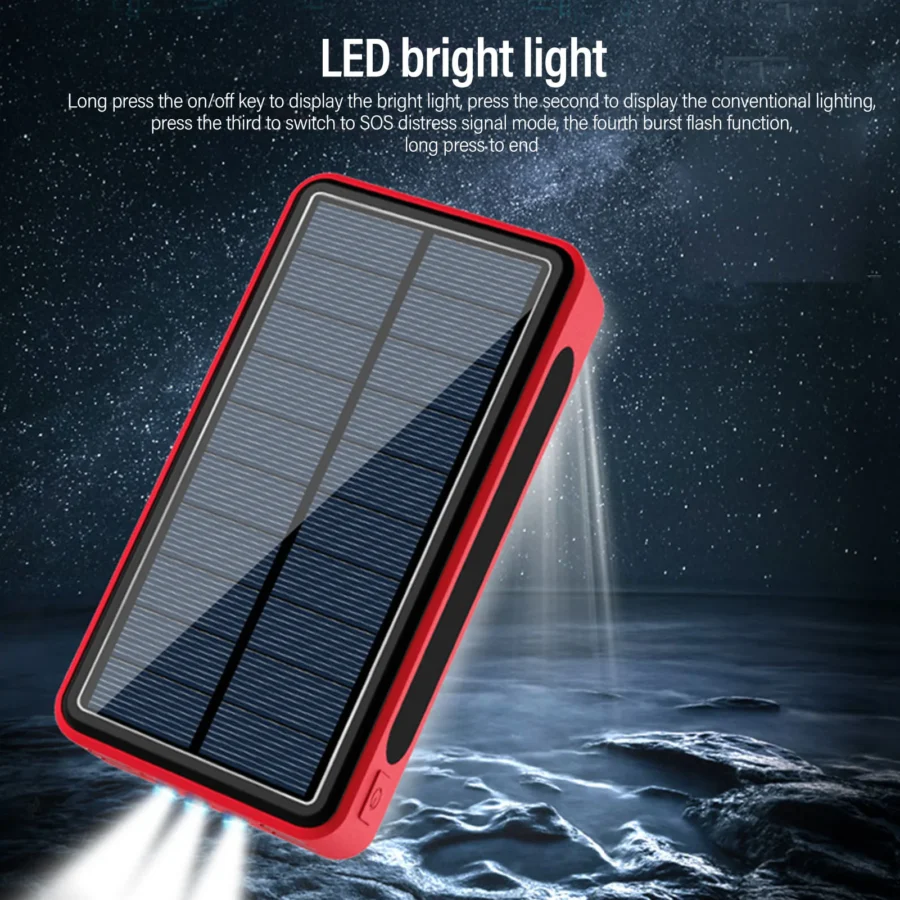 Solar Power Bank 50,000mAh - Portable Aluminum USB Charger with LED Light for Camping and Emergencies - Image 5