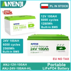 LiFePO4 Rechargeable Battery Pack 100AH 12V/24V for Camping and Solar Use