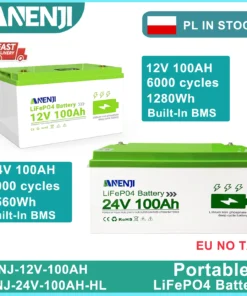 LiFePO4 100AH 12V/24V Rechargeable Lithium Battery Pack for Camping and Solar Use