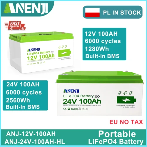 LiFePO4 100AH 12V/24V Rechargeable Lithium Battery Pack for Camping and Solar Use