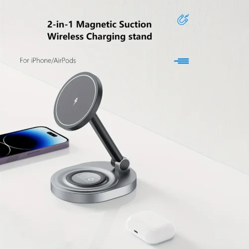 Alternative view of 3-in-1 Magnetic Wireless Charging Stand for MagSafe iPhone, Apple Watch, and AirPods