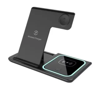 3-in-1 Wireless Charger Stand with 30W Fast Charging for iPhone, Apple Watch, and AirPods - Black 2