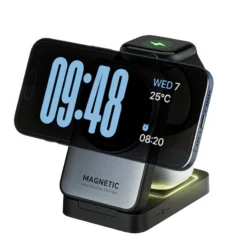 Foldable 3-in-1 Magnetic Wireless Charger Stand with Fast Charging for MagSafe iPhone, Apple Watch, and AirPods Pro