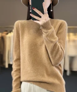 100% Merino Wool Sweater Women O-neck Cashmere Knitwear Female Pullover Autumn Winter Casual Tops Solid Color Soft Clothing
