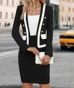 Alternative view of Women 2pcs Clothes Set Office Lady Smart Button Long Sleeve Blazer Jacket & High Waist Skirt Slim