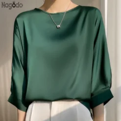 Satin Silk Half-Sleeve Tee Tops with O-neck Design for Women