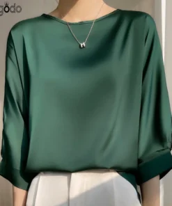 2025 New In Summer Satin Silk Half-Sleeve Tee Tops Basic Solid Women‘s T-Shirt Casual O-neck Thin Shirts Ladies Loose Blouses