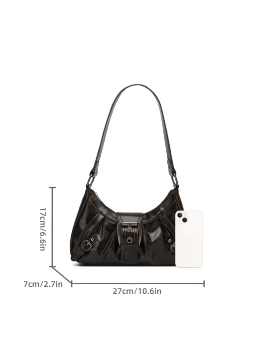 Shoulder Bag with Maillard Pleated Rivet Design in Retro Style for Fashionable Ladies - Image 6