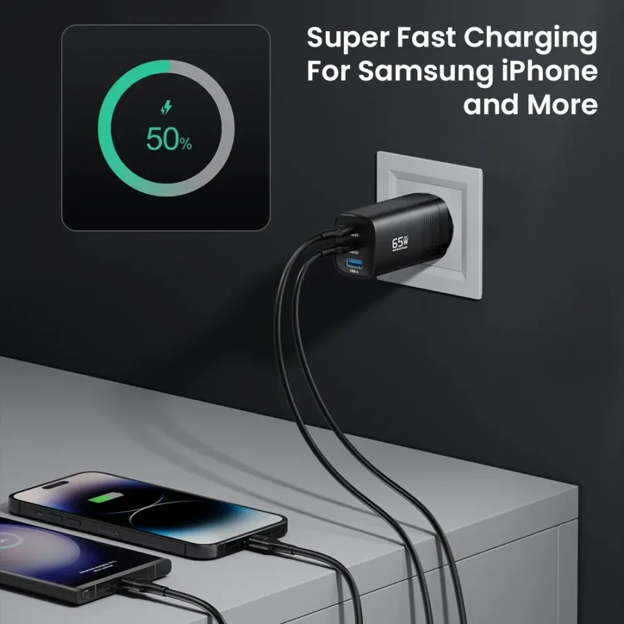 ASOMETECH 65W GaN USB-C Charger - Quick Charging for MacBook, iPad, and iPhone - Image 4