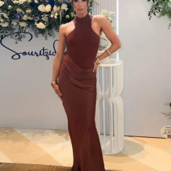 Alternative view of Maxi Dress for Women - Sleeveless, High Waist Design for Elegant Party Wear