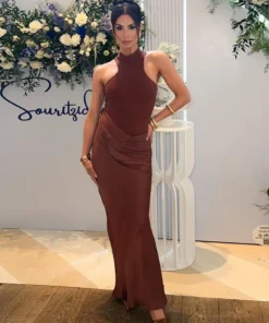 Alternative view of Julissa MO Satin Black Maxi Dress for Women - Sleeveless, High Waist, Elegant Party Wear