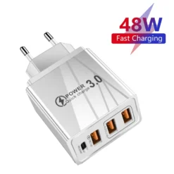 48W Fast USB-C Charger with Quick Charge 3.0 for Mobile Phones - EU/US Plug