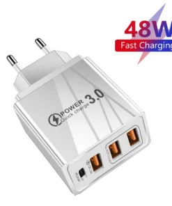 48W Fast USB-C Charger with Quick Charge 3.0 for Mobile Phones - EU/US Plug