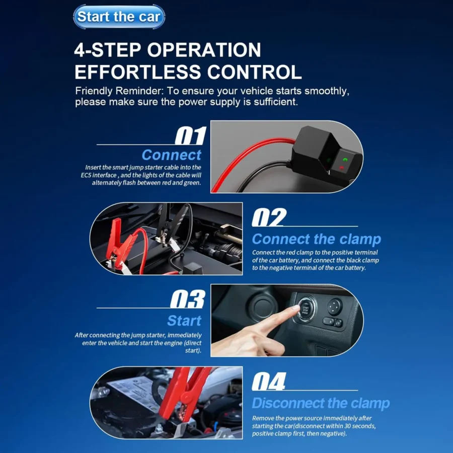 Car Emergency Jump Starter With Air Compressor Fast Charging Car Battery Power Pack With Jump Starter Cables - Image 5